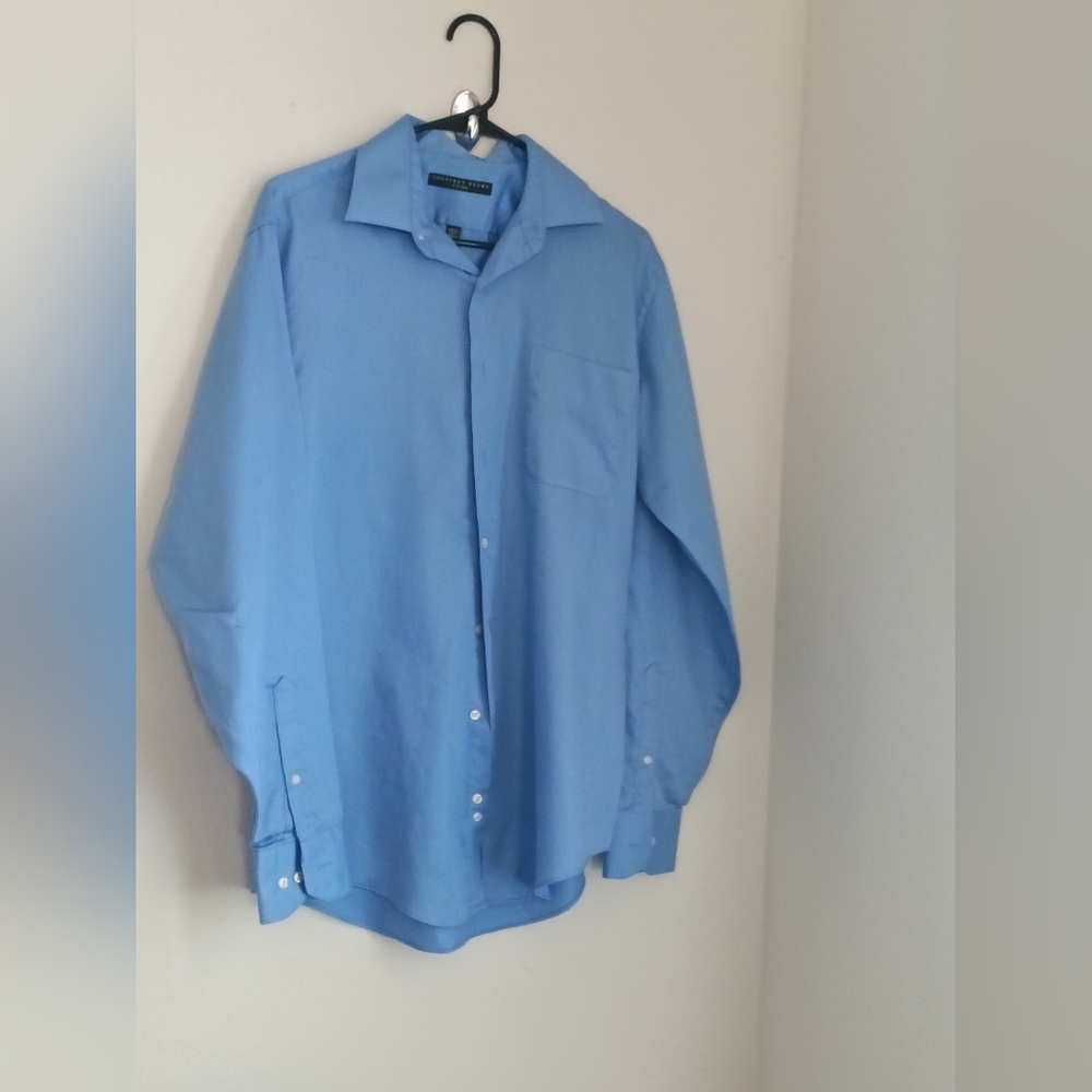 Geoffrey Beene Shirt Men 15.5 Blue Fitted Preppy Business Anniversary Wedding